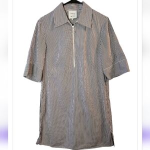 Akris Punto Exclusive Saks 5th Ave Striped Shirt Dress Silver Zipper 100% Cotton